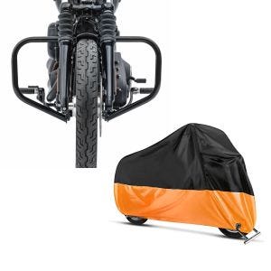 Set: Sturzbügel für Harley Davidson Softail 18-21 Motor-Schutzbügel HB4 schwarz Craftride + Abdeckplane Harley Softail Street Bob / Fat Bob / 114 Craftride XXL in schwarz-orange_1
