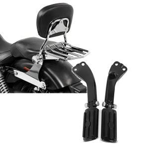 Set: Sissybar Harley Dyna Street Bob 06-17 Craftride Fast Driver-M Flex inkl. Gepäckträger chrom + Sozius Fussrasten Set mit Halter für Harley Dyna Street Bob 06-17 BL1 schwarz Craftride_1
