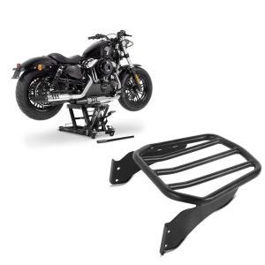Set: Hebebühne Harley Davidson Cross Bones ConStands Mid-Lift L in schwarz + Gepäckträger für Harley-Davidson Softail 06-17 schwarz Craftride_1