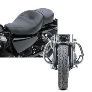 Set: Doppel Sitzbank für Harley Davidson Sportster 1200 Custom 04-20 CM Sitz Craftride + Sturzbügel für Harley Davidson Sportster 1200 Custom 04-20 HS5 chrom Craftride_1