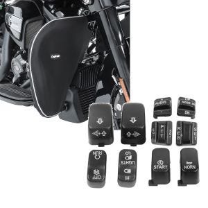 Set: Sturzbügel Spritzschutz für Harley Street Glide 06-21 Beinwärmer Craftride + Lenkerschalter Set Harley Davidson Street Glide 06-13 schwarz Craftride_1