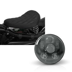 Set: Solo Federsattel für Harley Davidson Sportster 883 Iron BR11 Craftride + Hauptscheinwerfer LED 5,75 Zoll für Harley Sportster 883 Iron 09-20 schwarz von Craftride_1