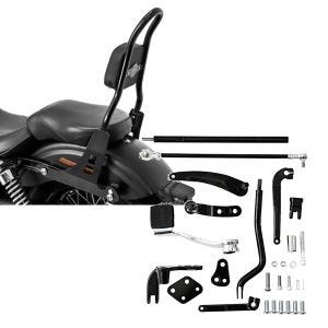 Set: Sissybar für Harley Davidson Street Bob 09-17/LR Craftride Fast Rider-M schwarz + Vorverlegte Fussrastenanlage für Harley Davidson Dyna Street Bob 06-17 Craftride RR1_1