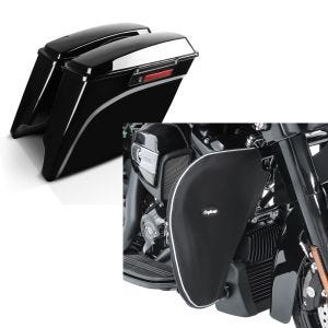 Set: Seitenkoffer Stretched für Harley Davidson Street Glide (FLHX) 06-13 Black Latch Craftride + Sturzbügel Spritzschutz für Harley Street Glide 06-21 Beinwärmer Craftride_1