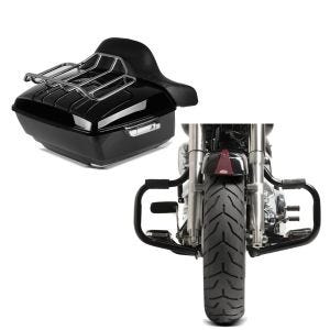 Set: Topcase King OLR für Harley Fat Boy / 114 schwarz Craftride + Sturzbügel für Harley Davidson Fat Boy 2000-2017 Craftride Mustache schwarz_1