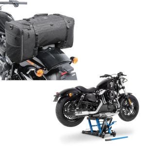 Set: Hebebühne Harley Davidson Softail Fat Bob / 114 Motorradheber ConStands Mid-Lift L in blau + Hecktasche für Harley Softail Fat Bob / 114 SQ1 Craftride 52l schwarz_1