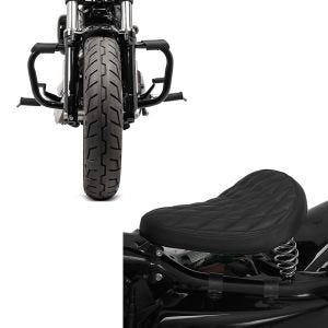 Set: Sturzbügel für Harley Davidson Sportster 883 Iron (XL 883 N) 09-20 Craftride Mustache schwarz + Solo Federsattel für Harley Davidson Sportster 883 Iron BR11 Craftride_1