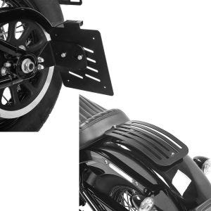 Set: Seitlicher Kennzeichenhalter für Harley Davidson Softail 18-21 Craftride schwarz + Gepäckträger für Harley Softail Standard 20-21 Solo Rack L1 Gepäckbrücke Craftride_1