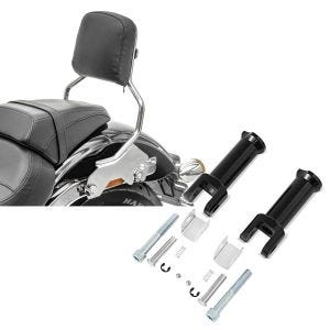 Set: Sissybar für Harley Davidson Sport Glide 18-21 Abnehmbar R1 chrom Craftride + Sozius Fussrasten-Halter für Harley Davidson Softail 18-21 Craftride schwarz_1