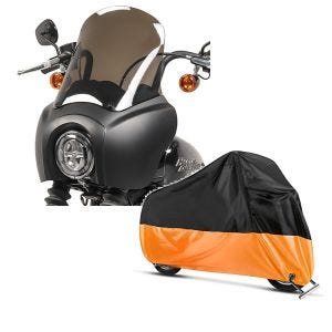 Set: Lampenmaske MG5 für Harley Softail Street Bob 18-20 Lampen Verkleidung matt-rauchgrau Craftride + Abdeckplane Harley Softail Street Bob / Fat Bob / 114 Craftride XXL in schwarz-orange_1
