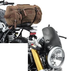 Set: Hecktasche Vintage 25L für BMW R NineT / Pure / Racer braun Craftride + Windschild für BMW R NineT 14-21 Windschutzscheibe Craftride CW9 schwarz_1