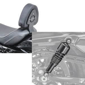 Set: Fahrer Sissybar für Harley Sportster 883 Iron 09-20 Fahrer Rückenlehne Craftride + Stoßdämpfer 10,5 Zoll Harley Sportster 883 Iron 09-20 Federbeine von Craftride schwarz_1