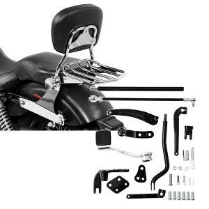 Set: Sissybar Harley Dyna Street Bob 06-17 Craftride Fast Driver-M Flex inkl. Gepäckträger chrom + Vorverlegte Fussrastenanlage für Harley Davidson Dyna Street Bob 06-17 Craftride RR1_1