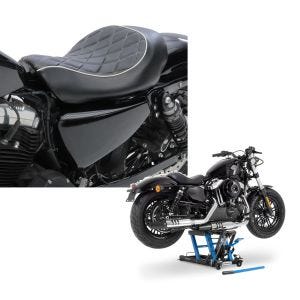 Set: Solo Sitz für Harley Sportster 883 Iron 09-20 Craftride SR4 Sitzbank + Hebebühne Harley Davidson Sportster 883 Iron Motorradheber ConStands Mid-Lift L in blau_1