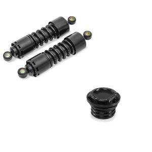 Set: Stoßdämpfer 11 Zoll Harley Sportster 883 Iron Federbeine von Craftride schwarz + Tankdeckel CNC1 für Harley-Davidson Sportster 883 Iron 09-20 schwarz Craftride_1