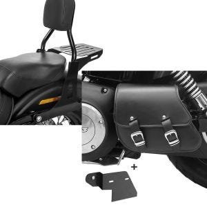 Set: Sissybar für Harley Davidson Street Bob 09-17/LR Craftride Fast Driver-S inkl. Gepäckträger schwarz + Schwingentasche + Halter für Harley Dyna Street Bob 06-17 Craftride_1