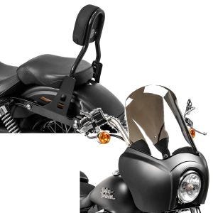 Set: Sissybar für Harley Davidson Street Bob 09-17/LR Craftride Fast Driver-S schwarz + Frontverkleidung für Harley Dyna Street Bob 06-17 Craftride MG5 mit Scheibe schwarz-matt rauchgrau_1