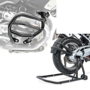 Set: Sturzbügel XL für BMW R 1200 GS 04-12 Motoguard Schutzbügel + Einarmständer BMW R 1200 GS 04-12 Montageständer ConStands Single-Classic schwarz_1