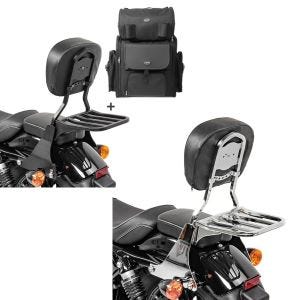 Set: Sissybar SB1 + Hecktasche für Harley Sportster 1200 Custom 04-20 abnehmbar mit Gepäckträger Craftride schwarz + Sissybar Harley Sportster 1200 Custom 04-20 Craftride Fast Driver-S inkl. Gepäckträger chrom_1