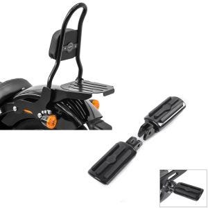 Set: Sissybar Harley Davidson Softail 18-21 Craftride Fast Rider-M inkl. Gepäckträger schwarz + Fahrer Fussrasten für Harley Davidson Softail Street Bob 18-21 Craftride ST9 schwarz_1