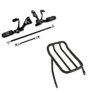 Set: Vorverlegte Fußrastenanlage für Harley Sportster 1200 Nightster 08-12 Craftride schwarz + Gepäckträger Rear Rack für Harley Davidson Sportster 2007-2020 schwarz Craftride_1