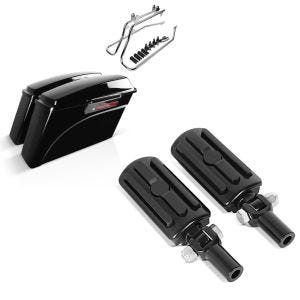 Set: Set mit Seitenkoffer und Kofferträger CR für Harley Fat Boy 90-17 LB Craftride + Sozius Fussrasten Set mit Halter für Harley Fat Boy 00-17 BL1 schwarz Craftride_1
