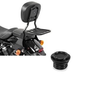 Set: Sissybar Harley Sportster 883 Iron (XL 883 N) 09-20 Craftride Fast Driver-S inkl. Gepäckträger schwarz + Tankdeckel CNC1 für Harley-Davidson Sportster 883 Iron 09-20 schwarz Craftride_1