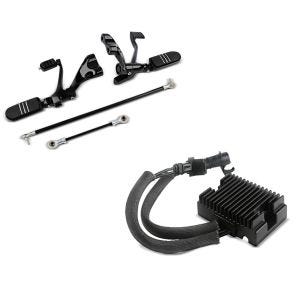 Set: Vorverlegte Fußrastenanlage für Harley Sportster 1200 Nightster 08-12 Craftride schwarz + Spannungsregler für Harley-Davidson Sportster 1200 Nightster 09-12 Gleichrichter Laderegler Craftride_1