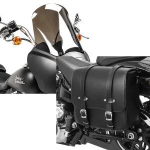 Set: Frontverkleidung für Harley Dyna Street Bob 06-17 Craftride MG5 mit Scheibe schwarz-matt rauchgrau + Satteltasche Harley Dyna Street Bob Craftride Reno 17Ltr_1