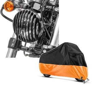 Set: Scheinwerfer Grill Harley Sportster Forty-Eight 48 Special 18-20 schwarz von Craftride + Abdeckplane Harley Sportster Forty-Eight 48 / Special Craftride XL in schwarz-orange_1