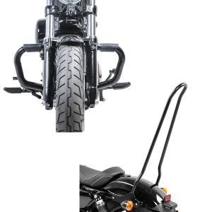 Set: Sturzbügel Mustache II für Harley Davidson Sportster Forty-Eight 48 10-20 Schutzbügel schwarz Craftride + Sissybar für Harley Sportster Forty-Eight 48 10-20 Craftride Tampa XL schwarz_1