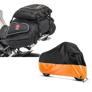 Set: Hecktaschen Set Yamaha MT-125 MT-10 MT-03 MT-01 Bagtecs X50 und X52 + Abdeckplane Yamaha MT-01 - MT-03 - MT-07 / Tracer - MT-10 Craftride XL in schwarz-orange_1