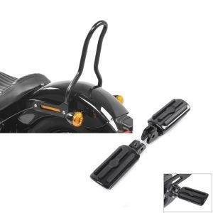 Set: Sissybar für Harley Davidson Softail 18-21 Craftride Tampa S schwarz + Fahrer Fussrasten für Harley Davidson Softail Street Bob 18-21 Craftride ST9 schwarz_1