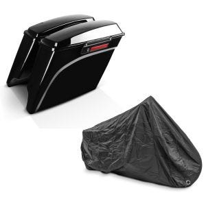 Set: Seitenkoffer Stretched für Harley Davidson Street Glide (FLHX) 06-13 Black Latch Craftride + Abdeckplane Harley Street Glide / Special Craftride XXXL schwarz_1