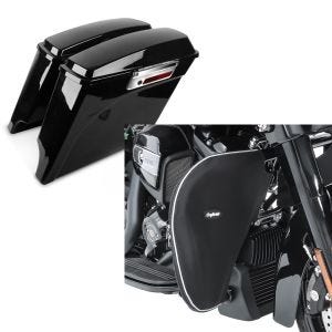 Set: Seitenkoffer Set für Harley Davidson Street Glide (FLHX) 06-13 Craftride Stretched 35Ltr schwarz + Sturzbügel Spritzschutz für Harley Street Glide 06-21 Beinwärmer Craftride_1