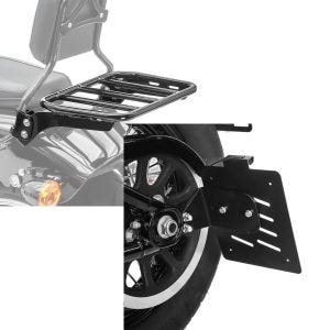 Set: Gepäckträger für Sissybar für Harley Breakout / Fat Boy / 114 18-21 schwarz Craftride + Seitlicher Kennzeichenhalter für Harley Fat Boy 18-19 Craftride S schwarz_1