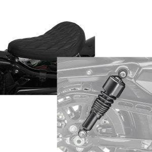 Set: Solo Federsattel für Harley Davidson Sportster 883 Iron BR11 Craftride + Stoßdämpfer 10,5 Zoll Harley Sportster 883 Iron 09-20 Federbeine von Craftride schwarz_1