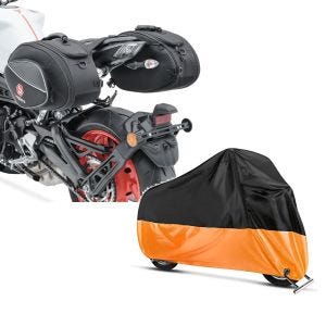 Set: Satteltaschen für Yamaha MT-07 / Tracer 700 Bagtecs SP3 36-60Ltr schwarz + Abdeckplane Yamaha MT-01 - MT-03 - MT-07 / Tracer - MT-10 Craftride XL in schwarz-orange_1