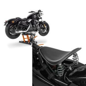 Set: Hebebühne Harley Davidson Rocker / C ConStands Mid-Lift L in orange + Solo Federsattel für Harley Davidson Rocker / C BR1 Craftride_1