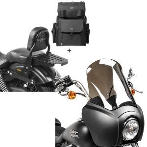 Set: Sissybar + Hecktasche für Harley Dyna Street Bob 09-17 abnehmbar mit Gepäckträger Craftride CSS + Frontverkleidung für Harley Dyna Street Bob 06-17 Craftride MG5 mit Scheibe schwarz-matt rauchgrau_1