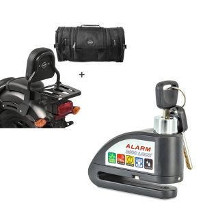 Set: Sissybar XS3 + Hecktasche RB1 für Honda Rebel 500 17-21 mit Gepäckträger Craftride + Bremsscheibenschloss Alarm für Honda Rebel 500 Tourtecs 110dB schwarz_1