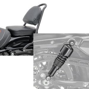 Set: Sissy Bar RPS für Harley Davidson Sportster 883 Iron 09-20 schwarz Craftride + Stoßdämpfer 10,5 Zoll Harley Sportster 883 Iron 09-20 Federbeine von Craftride schwarz_1