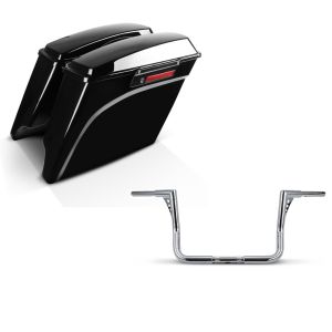 Set: Seitenkoffer Stretched für Harley Davidson Street Glide (FLHX) 06-13 Black Latch Craftride + Lenker Ape Hanger 12" für Harley Street Glide 06-21 chrom Craftride_1