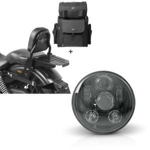 Set: Sissybar + Hecktasche für Harley Dyna Street Bob 09-17 abnehmbar mit Gepäckträger Craftride CSS + Hauptscheinwerfer LED 5,75 Zoll für Harley Dyna Street Bob 06-17 schwarz von Craftride_1