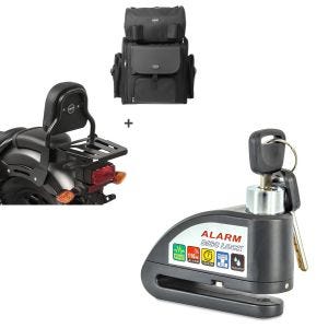 Set: Sissybar XS3 + Hecktasche für Honda Rebel 500 17-21 mit Gepäckträger Craftride + Bremsscheibenschloss Alarm für Honda Rebel 500 Tourtecs 110dB schwarz_1