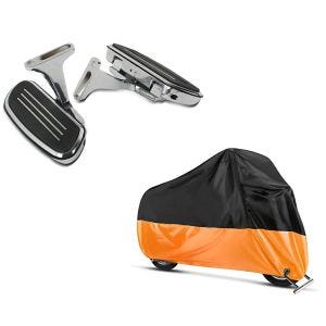 Set: Beifahrer Trittbretter + Halter CF2S für Harley Street Glide Special 15-21 Craftride + Abdeckplane Harley Street Glide / Special Craftride XXXL schwarz-orange_1