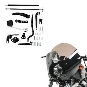 Set: Vorverlegte Fussrastenanlage für Harley Dyna Modelle 06-17 Craftride RR1 + Verkleidung für Harley Dyna Super Glide Custom 06-15 Lampenmaske Craftride Gauntlet MG4_1