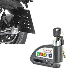 Set: Kennzeichenhalter seitlich für Honda Rebel 500 17-21 schwarz Craftride + Bremsscheibenschloss Alarm für Honda Rebel 500 Tourtecs 110dB schwarz_1
