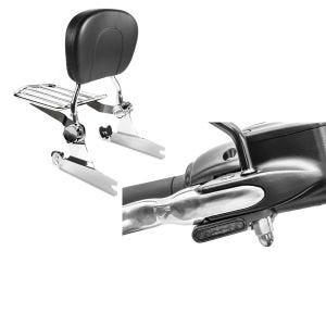 Set: Sissybar Harley Softail Standard 99-06 Craftride Fast Driver-M Flex inkl. Gepäckträger chrom + LED Lenkerblinker für Harley Davidson Softail Standard / Street Bob Lumitecs Blinker M2 getönt_1
