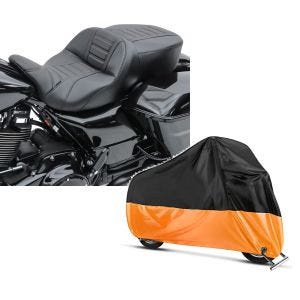 Set: Sitzbank für Harley Electra Glide Ultra Classic 14-20 Craftride TG3 in schwarz + Abdeckplane Harley Electra Glide Ultra Classic / Limited Craftride XXXXL in schwarz-orange_1